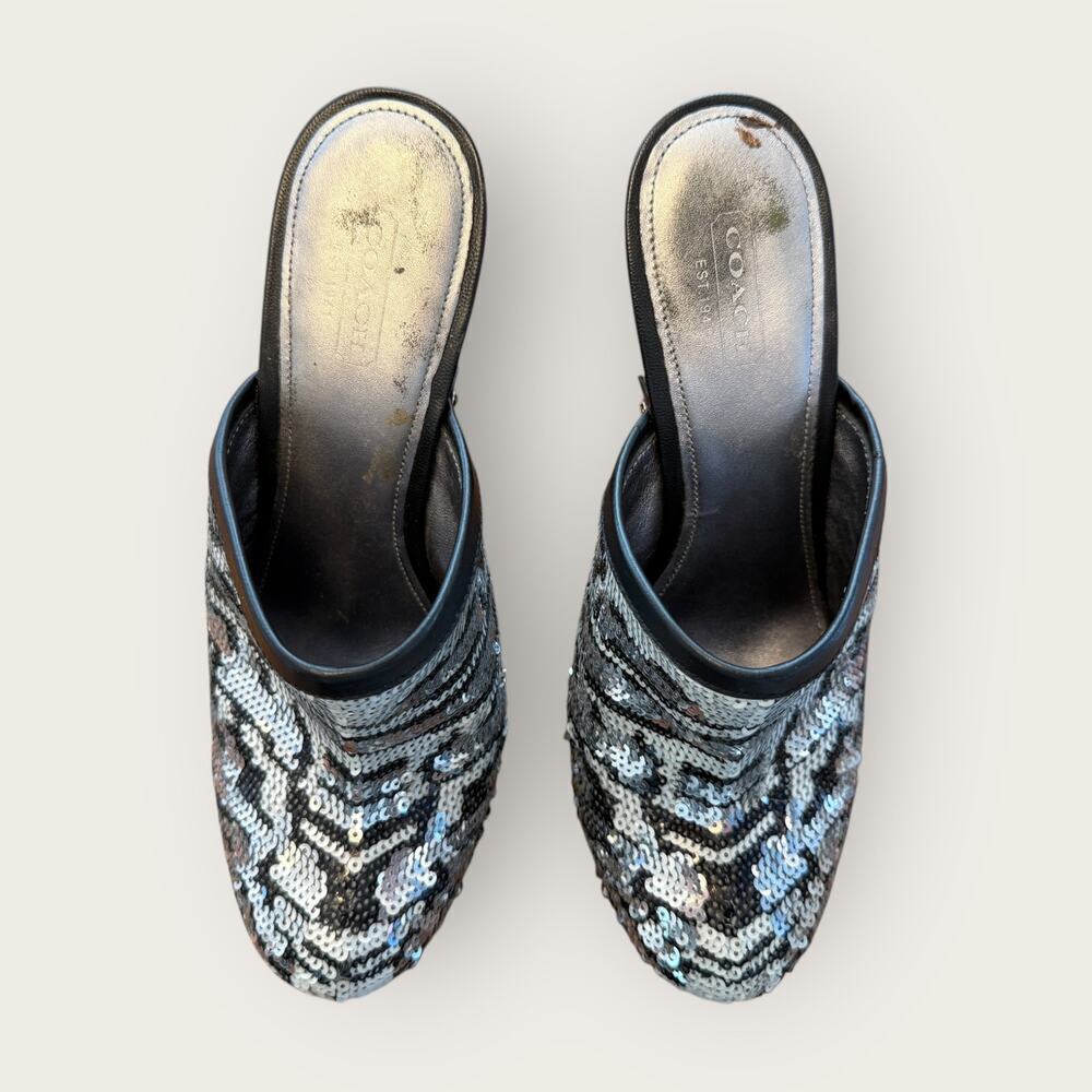 Vintage Coach Bacall Leopard Sequin Platform Clogs - Picture 6 of 6